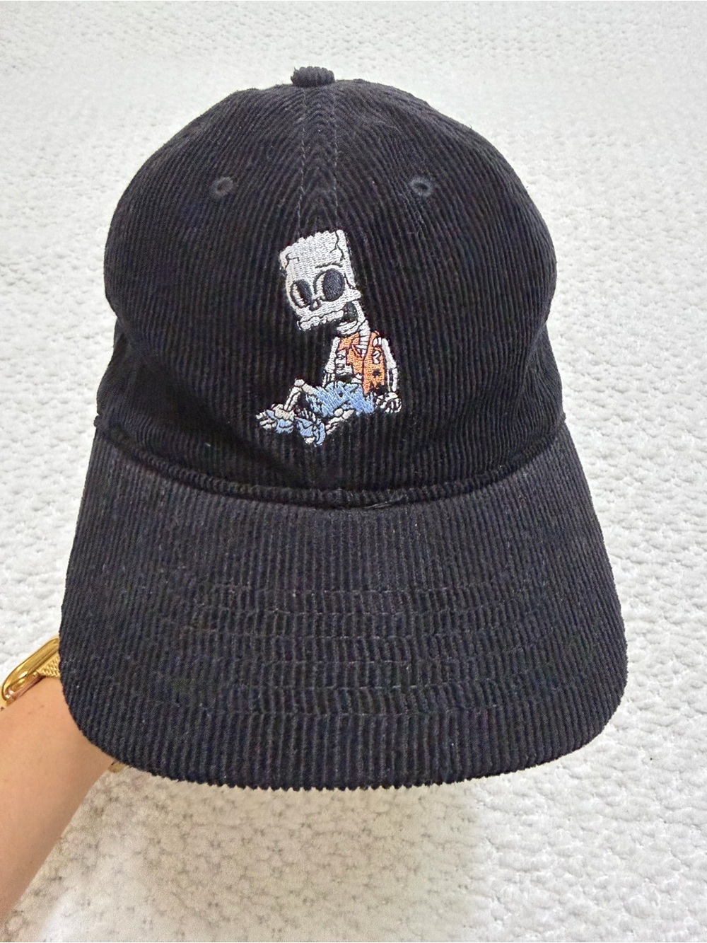 Bart Simpson Skeletons Corduroy Black Baseball Cap Hat